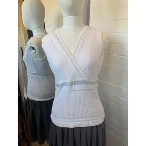 CACHE Y2K White Beaded Tank Top Size Large